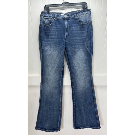 Kancan Luke High Rise Flare Jeans Womens 15/31 Blue Denim Medium Wash Distress