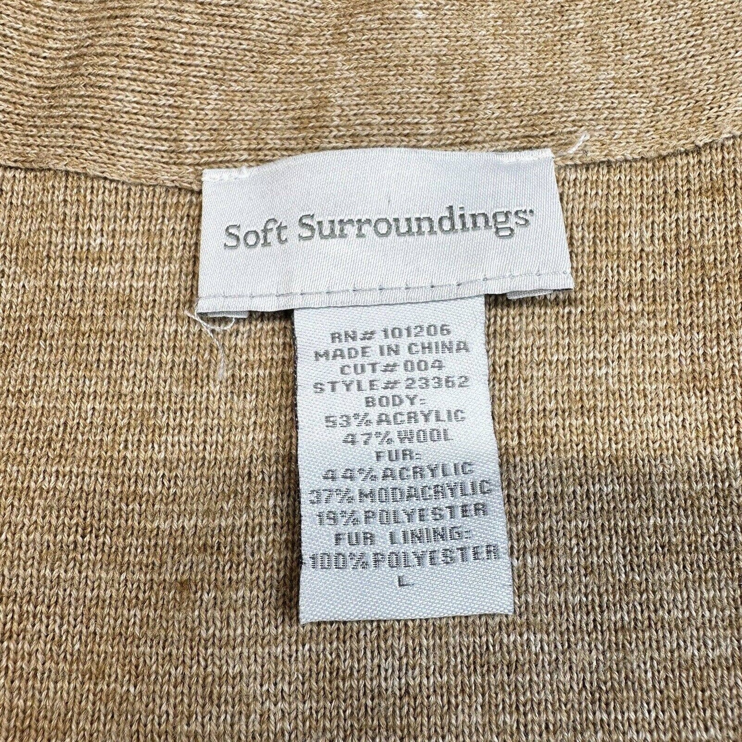 Soft Surroundings Cardigan Large Neutral Brown Long Sweater Wool Blend w/Clasp