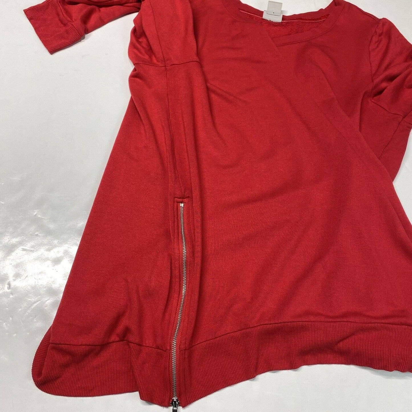 Chicos Zenergy Soft Sweatshirt Tunic Top Sz 3 (XL) Red Long Sleeve Side Zippers