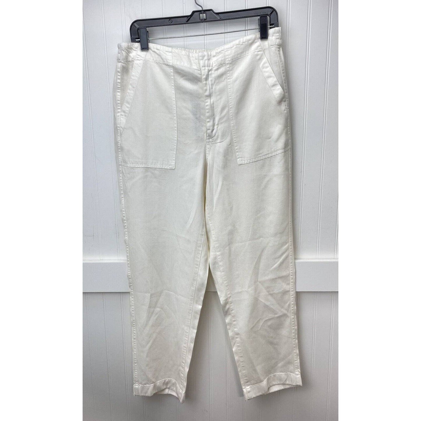 J Crew Seaside Crop Pants Sz 12 Hi-Rise Lyocell Off White Casual Ankle Crop NWT
