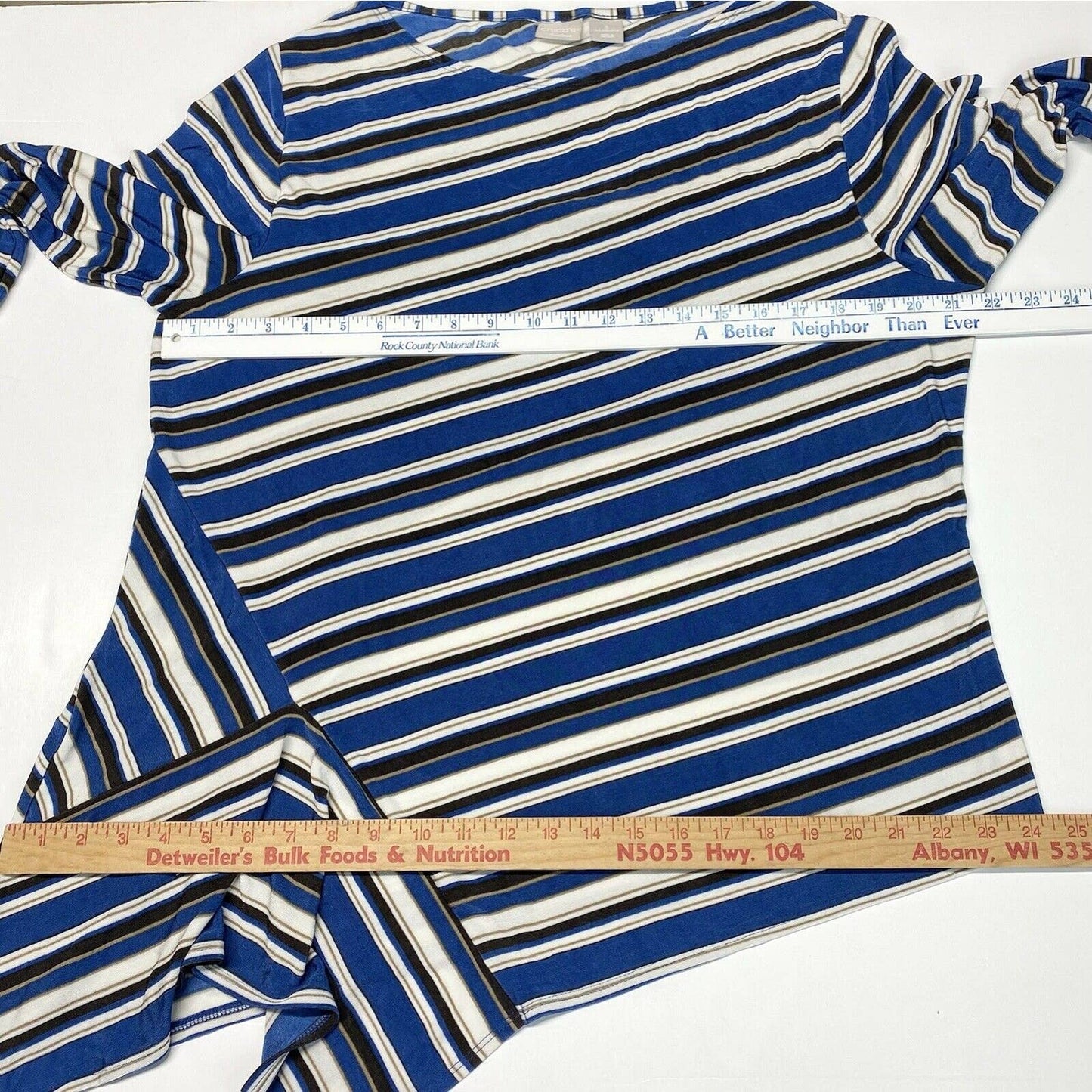 Chicos Travelers Slinky Knit Tunic Top Sz 3 (XL) Stripes Asymmetrical Long EUC