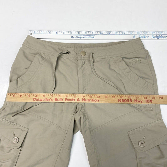 North Face Cargo Capri Sz 8 Beige Nylon Hiking Trail Cropped Pants Cinch Hem EUC
