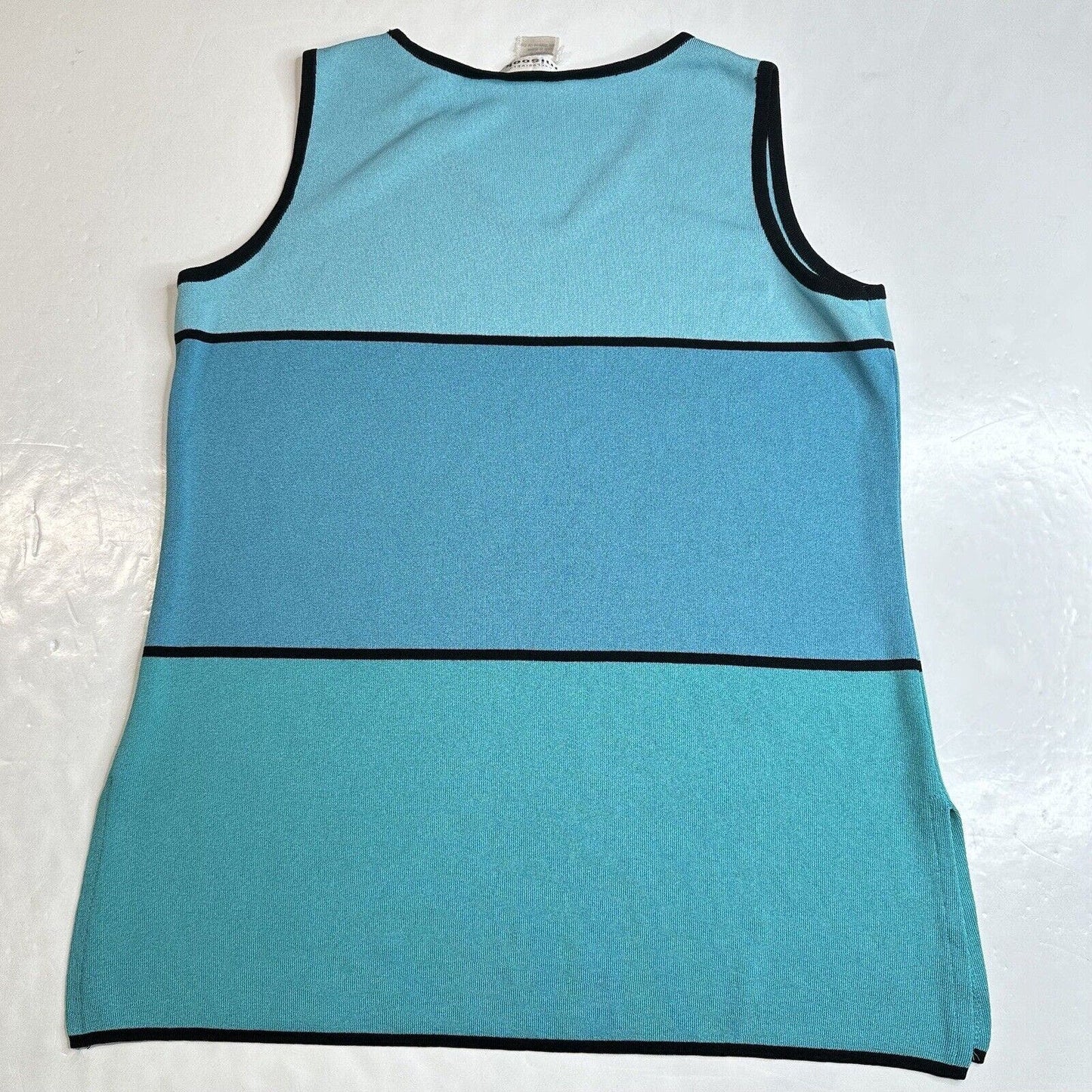 Exclusively Misook Tunic Tank Top Sz Medium Blue Aqua Stripes Sleeveless *Mark