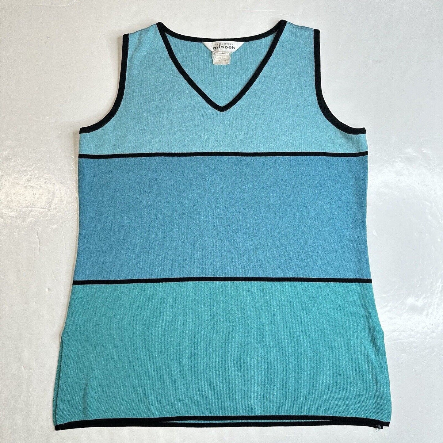 Exclusively Misook Tunic Tank Top Sz Medium Blue Aqua Stripes Sleeveless *Mark