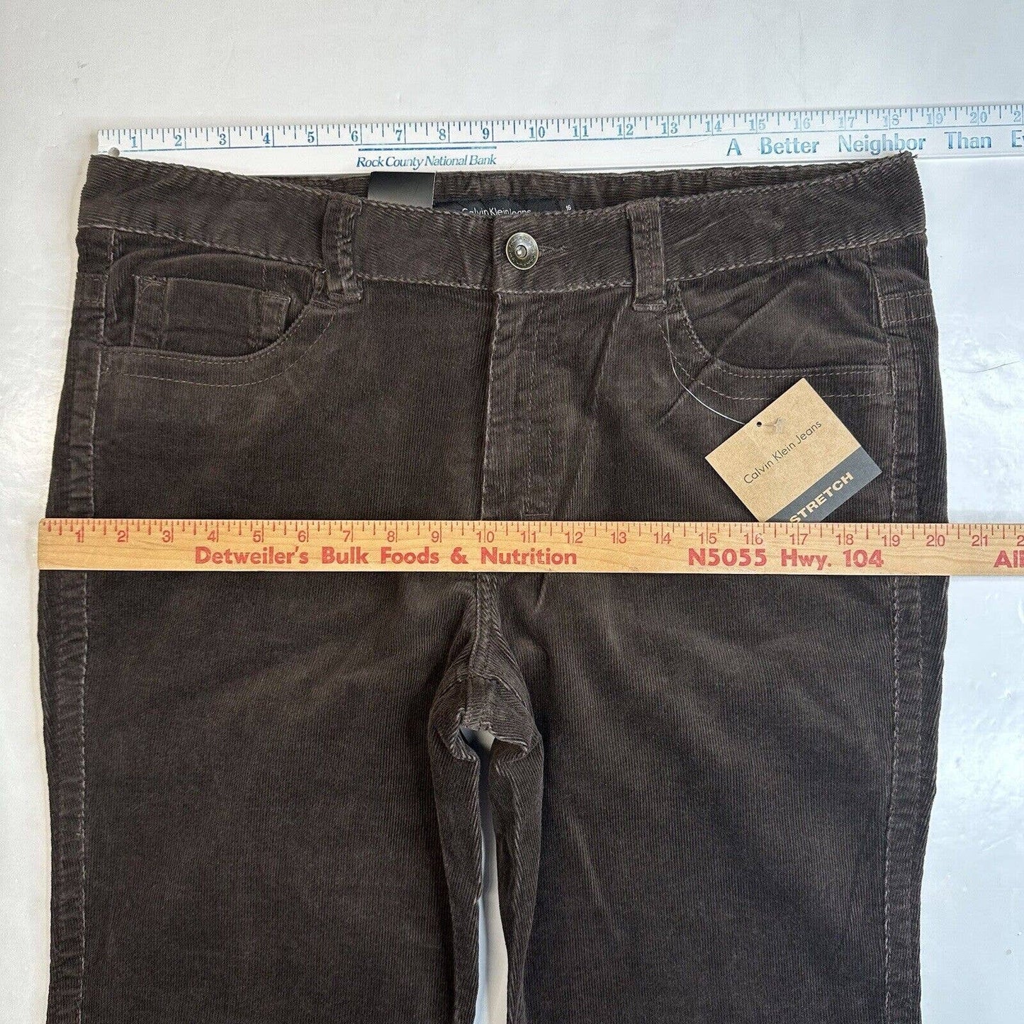 Calvin Klein Corduroy Jeans Womens 16 Dark Brown Straight/Wide Leg Preppy NEW