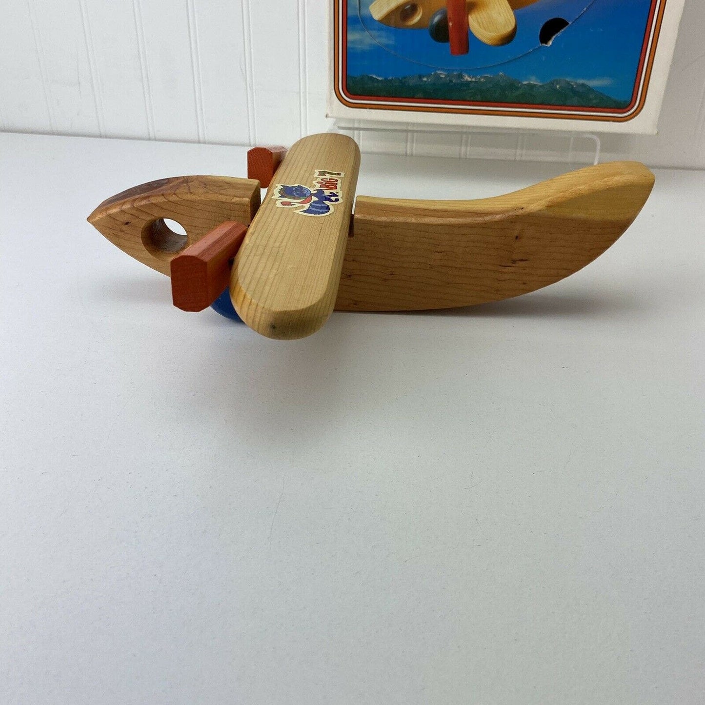 Vintage Sunbow Wooden High Flyer “Big 7” Airplane 1980 Wood Toy Plane W/Box USA