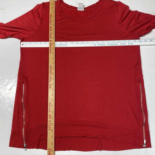 Chicos Zenergy Soft Sweatshirt Tunic Top Sz 3 (XL) Red Long Sleeve Side Zippers