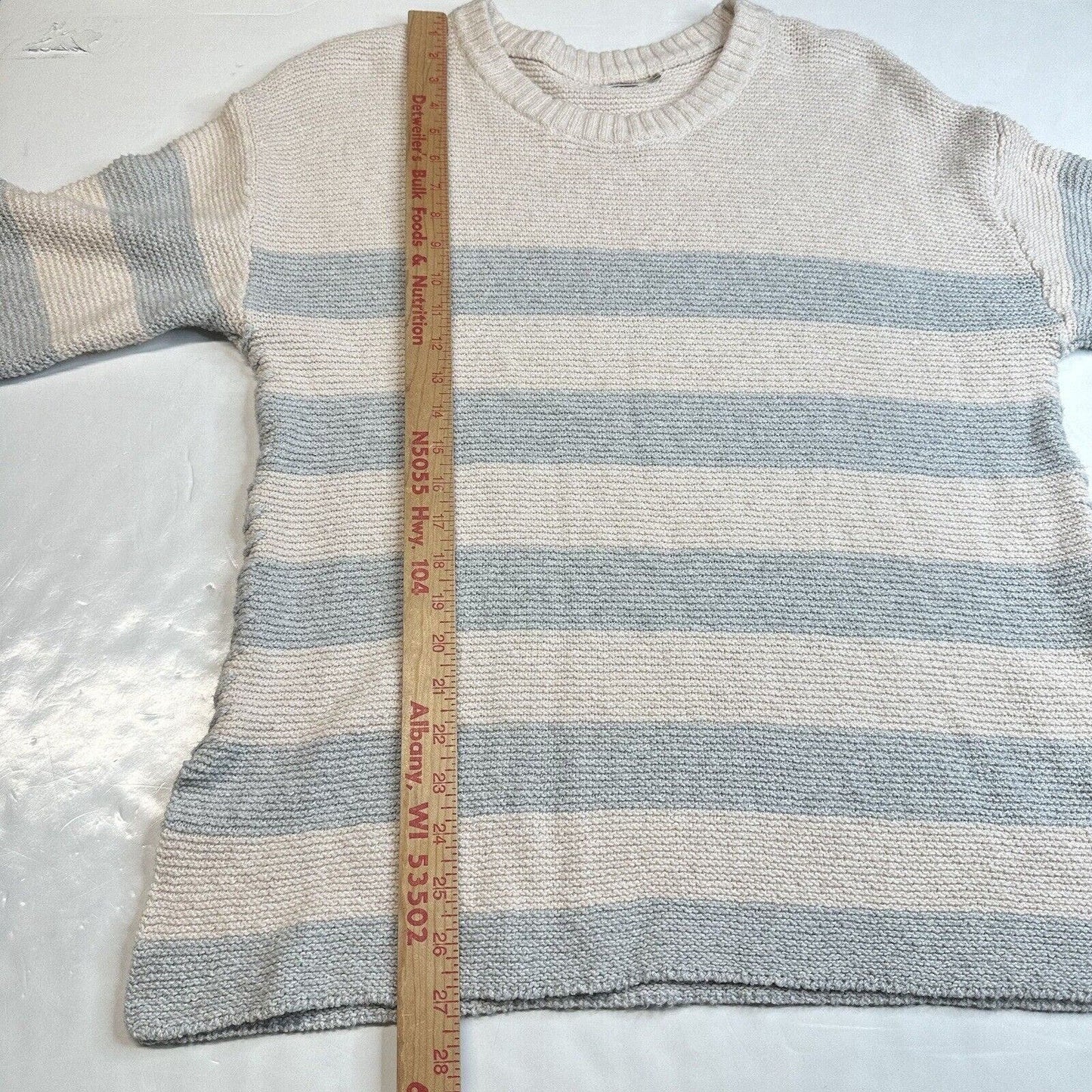 Faherty OJAI Nautical Sweater Womens Large Beige/Blue Stripes Pullover Top *Hole