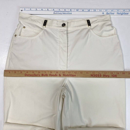 St John Sport Off White Straight Leg Pants Sz 10 High Rise Stretch USA *Flaw