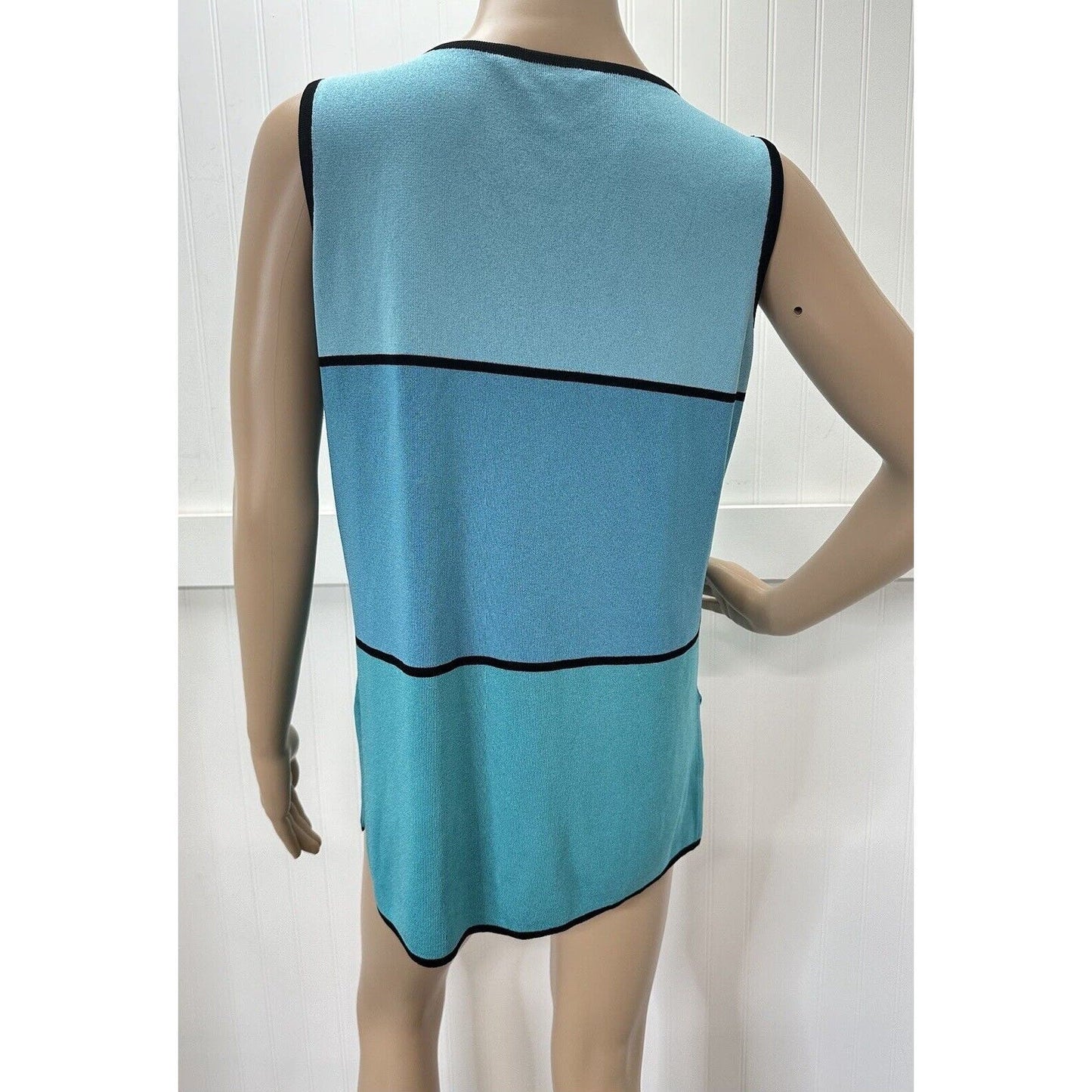 Exclusively Misook Tunic Tank Top Sz Medium Blue Aqua Stripes Sleeveless *Mark