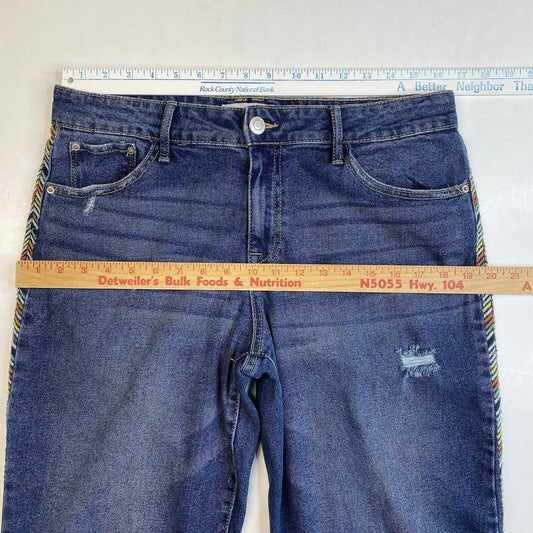 Knox Rose Relaxed Straight Ankle Jeans Sz 10 Denim Distress Embroidered Stripes