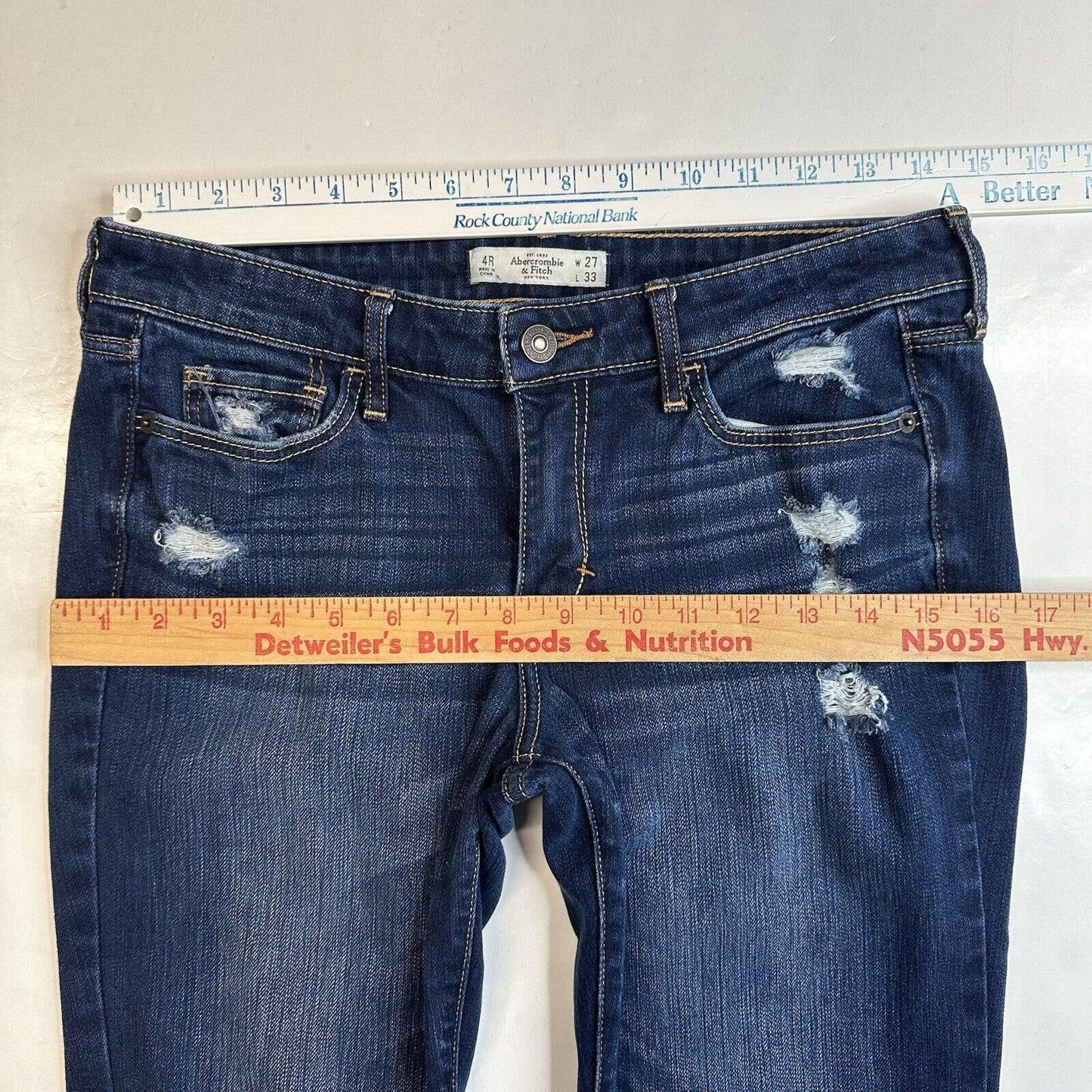 Abercrombie Fitch Slim Jeans Sz 4 (29"Waist) Lowrise Stretch Denim Blue Distress