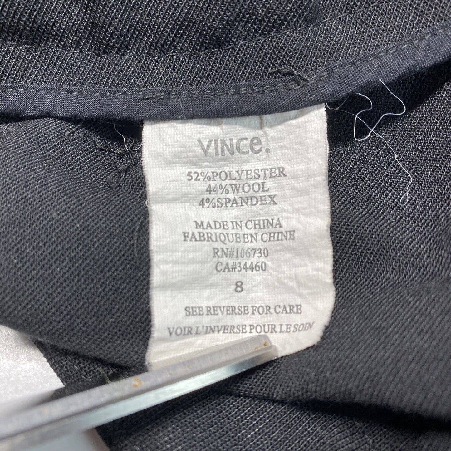 Vince Ankle Crop Dress Pants Sz 8 Women Black High Rise Belted Wool Blend Career
