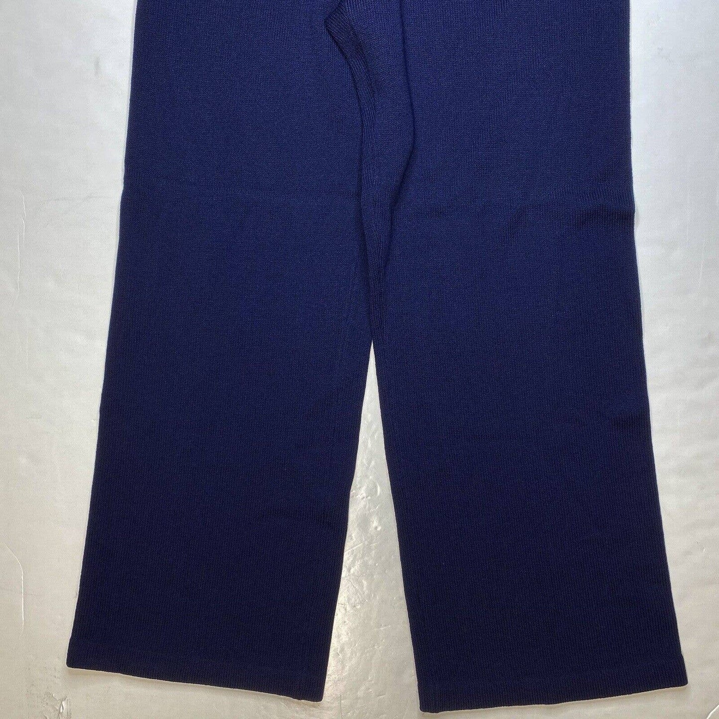 St John Sport Santana Knit Wide Leg Pant Medium Wool Blend Navy Blue Pull On EUC