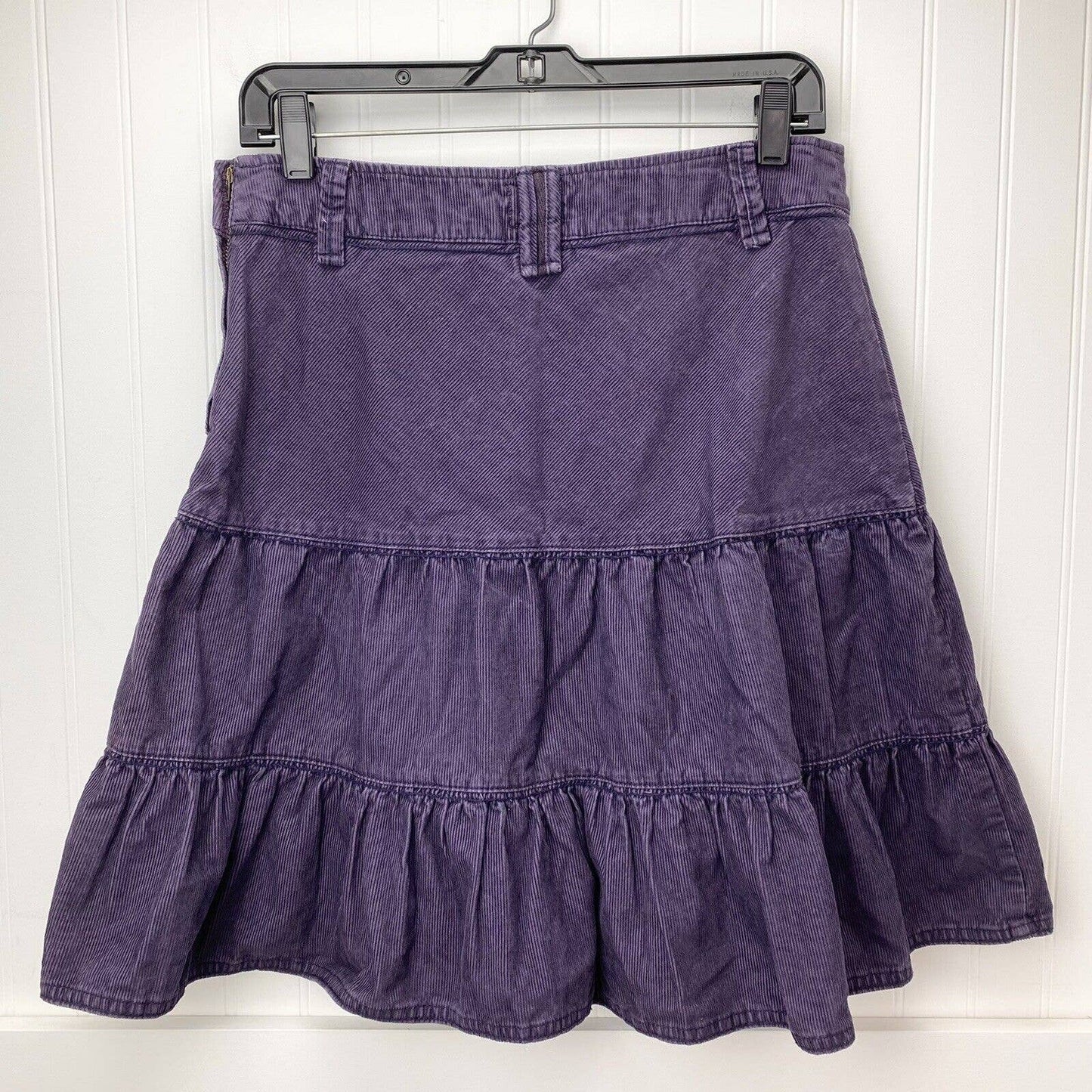 H&M L.O.G.G. Corduroy Ruffle Skirt Sz 8 Womens Purple Short 100% Cotton Side Zip