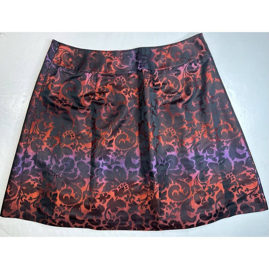 Lane Bryant Floral Skirt 20 Red/Purple/Black Gradient A-Line Pleats Zipper EUC