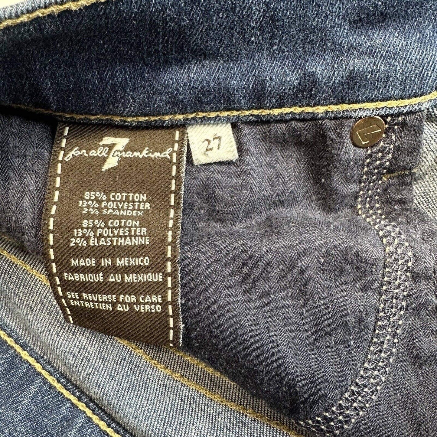 7 For All Mankind Cuffed Jean Shorts Sz 27 Blue Stretch Denim 3" Inseam 7FAM