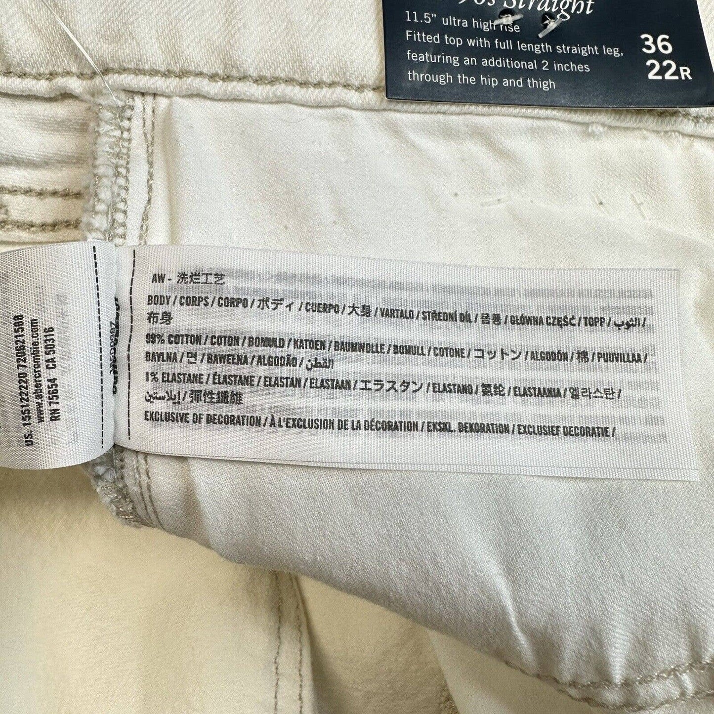 Abercrombie Fitch 90s Straight Ultra High Rise Curve Love Jeans 36/22 Cream NEW