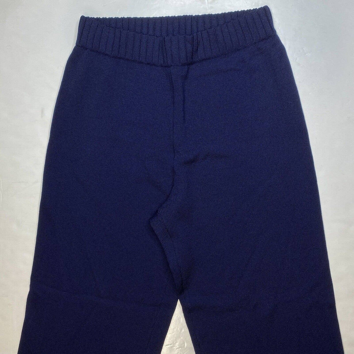 St John Sport Santana Knit Wide Leg Pant Medium Wool Blend Navy Blue Pull On EUC