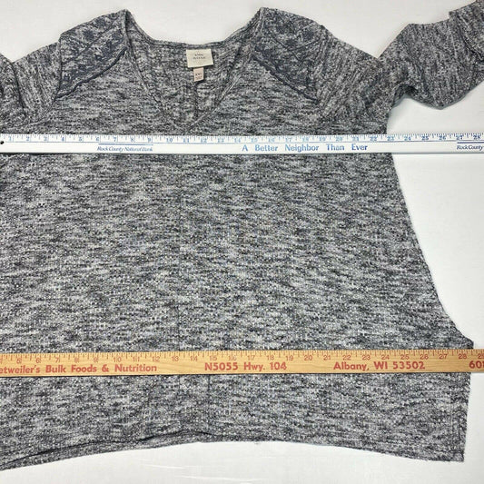 Knox Rose V-Neck Waffle Knit Top XXL Gray Long Sleeve Soft Stretchy Shirt EUC