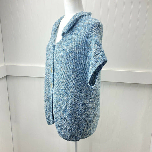 J Jill Knit Cardigan Sz Large Womens Blue Short Sleeve Sweater Layer Big Buttons