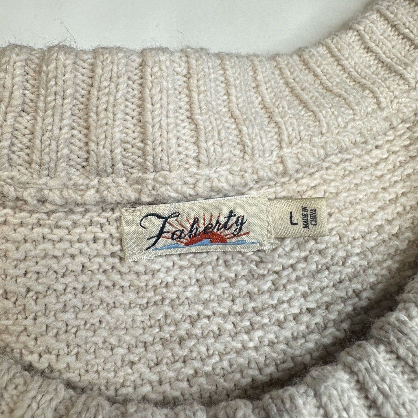 Faherty OJAI Nautical Sweater Womens Large Beige/Blue Stripes Pullover Top *Hole