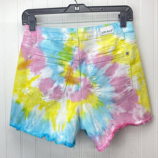 Judy Blue Tie Dye Rainbow Short Sz Small Stretch Denim Raw Hem Fray Colorful NEW