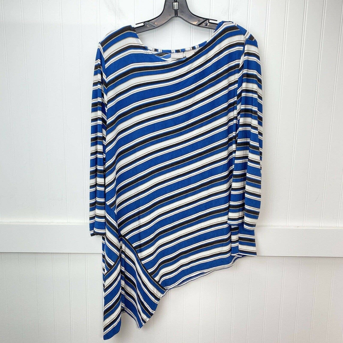 Chicos Travelers Slinky Knit Tunic Top Sz 3 (XL) Stripes Asymmetrical Long EUC