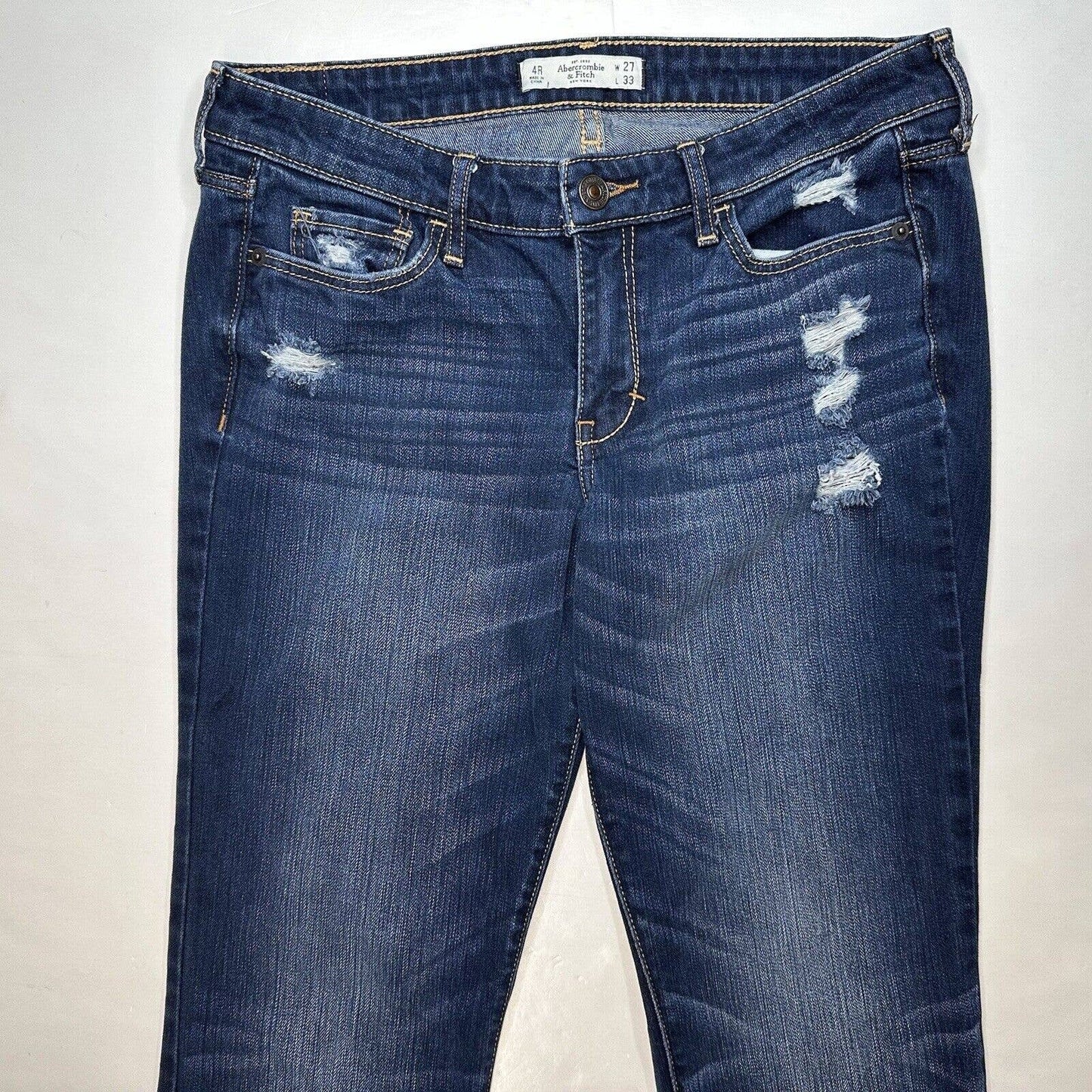 Abercrombie Fitch Slim Jeans Sz 4 (29"Waist) Lowrise Stretch Denim Blue Distress