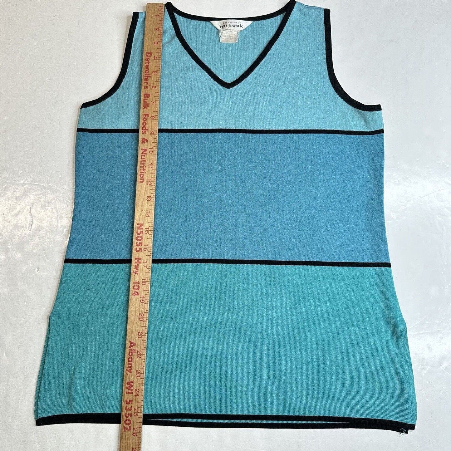 Exclusively Misook Tunic Tank Top Sz Medium Blue Aqua Stripes Sleeveless *Mark