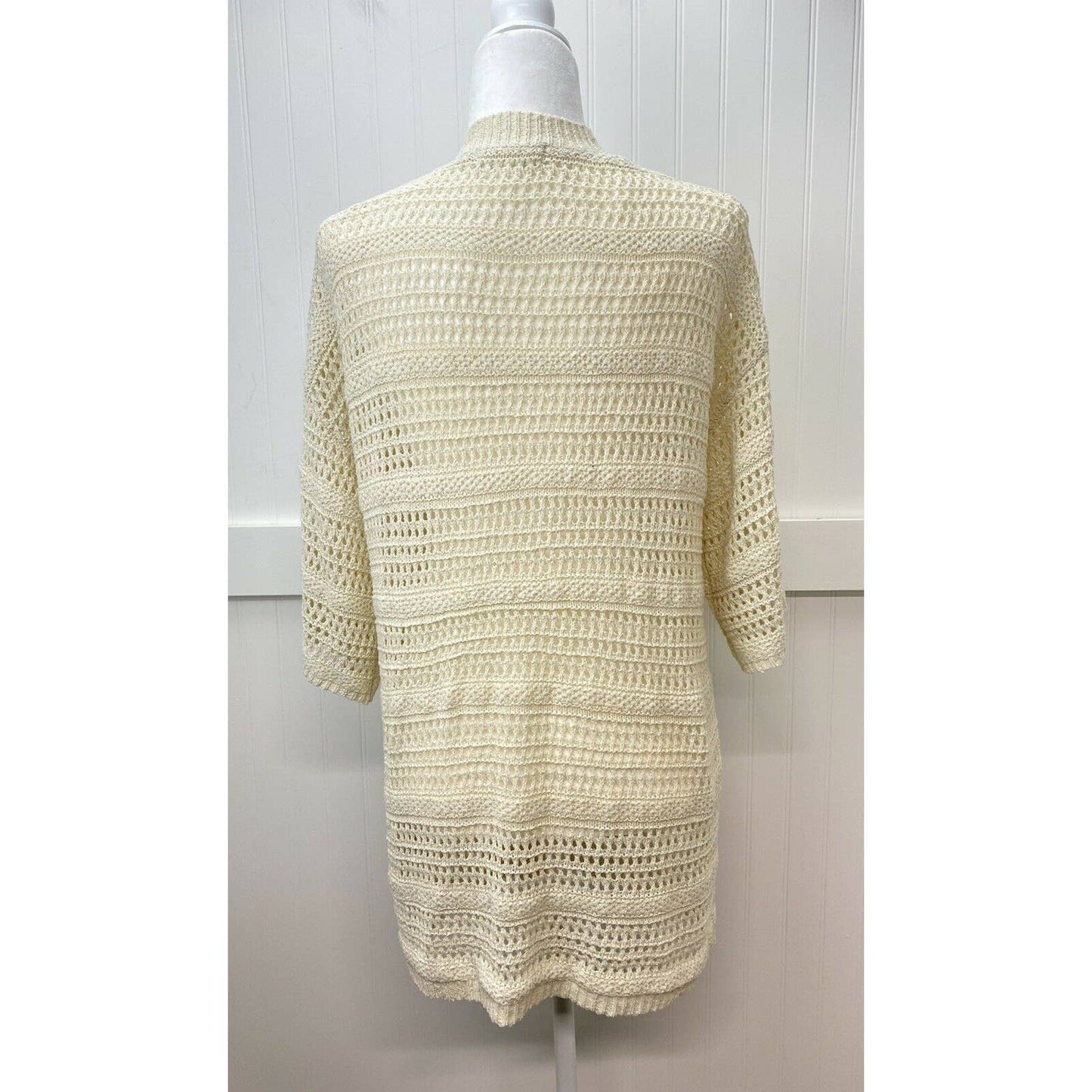 Anthropologie Open Knit Cardigan One Size Beige Open Front Short Sleeve Sweater