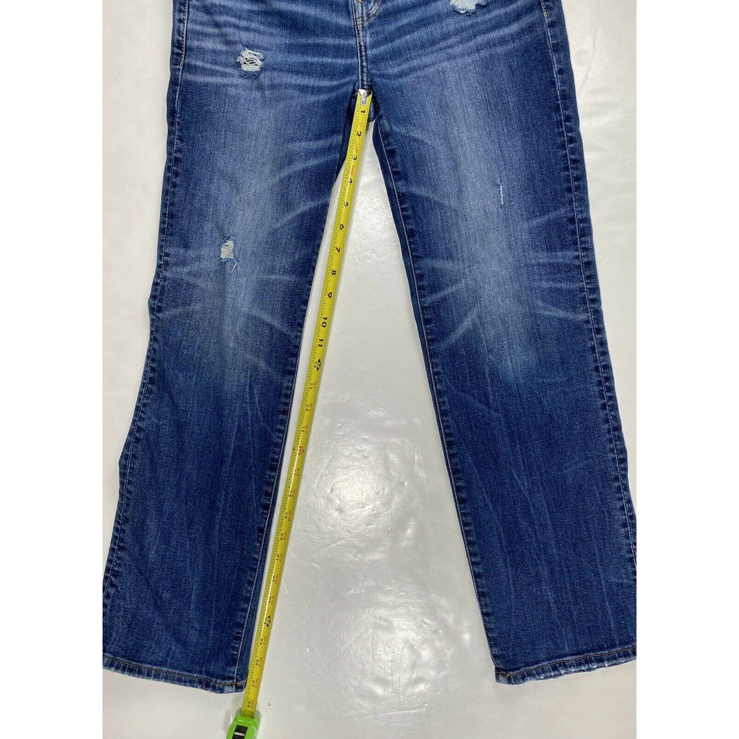 American Eagle Original Bootcut Sz 28 Cozy Airflex+ Denim Blue Jeans Holes *Flaw