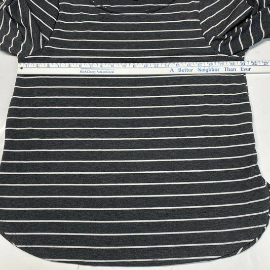 Green Envelope Striped 3/4 Bell Sleeve Top 1X Gray/White Stretch Jersey Knit EUC