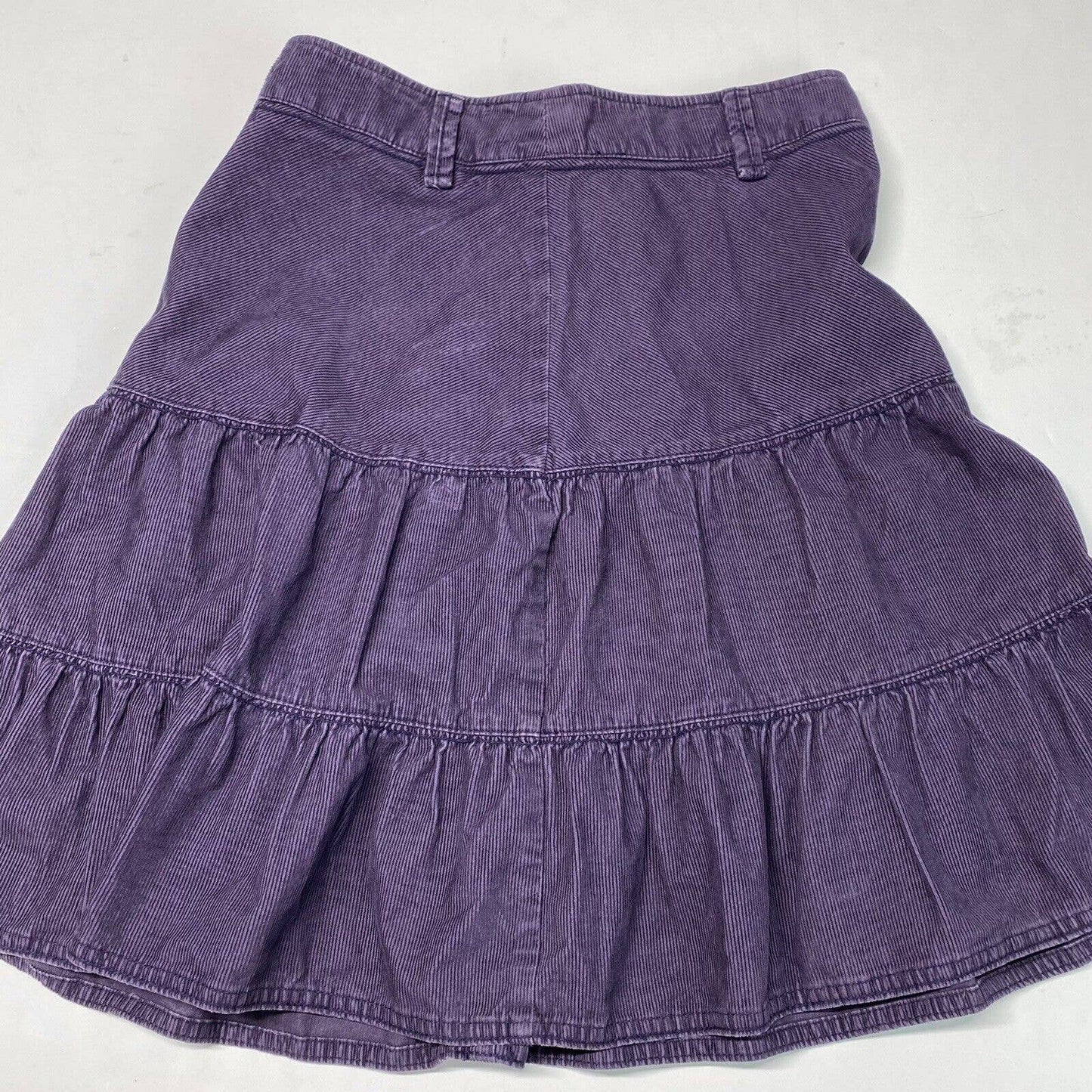 H&M L.O.G.G. Corduroy Ruffle Skirt Sz 8 Womens Purple Short 100% Cotton Side Zip