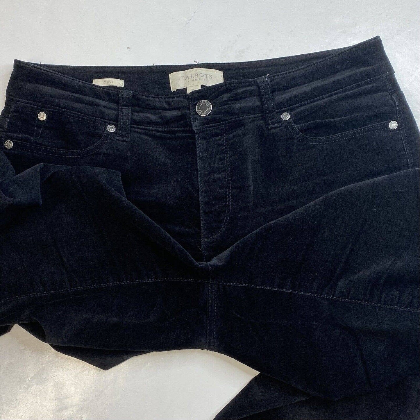 Talbots Curvy Tapered Slim Leg Black Velvet Jeans 8 Petite Womens Casual Pants