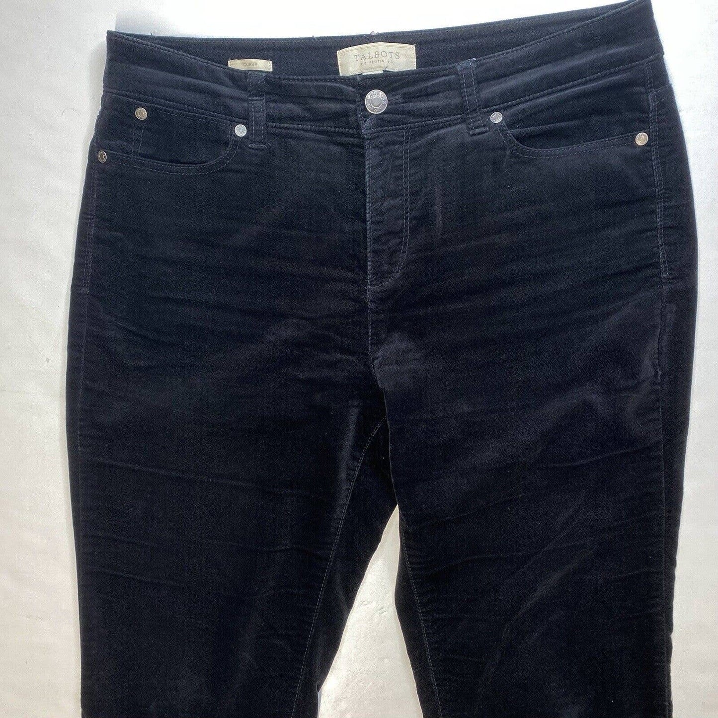 Talbots Curvy Tapered Slim Leg Black Velvet Jeans 8 Petite Womens Casual Pants