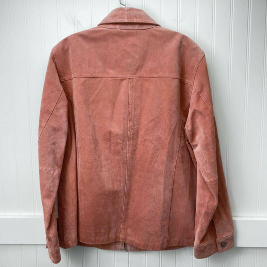 Chicos Suede 100% Leather Jacket Sz 2 (Large) Womens Coral Pink Peach Lined Coat