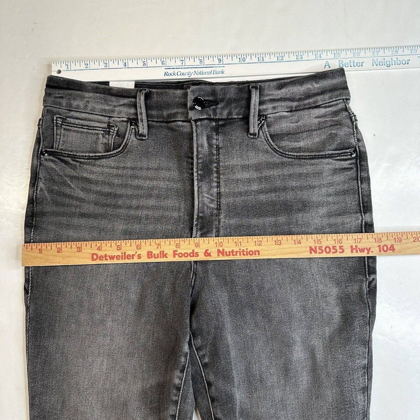 Good American Good Legs Stove Pipe Jeans 14/32 High Rise Gray Black Denim NEW
