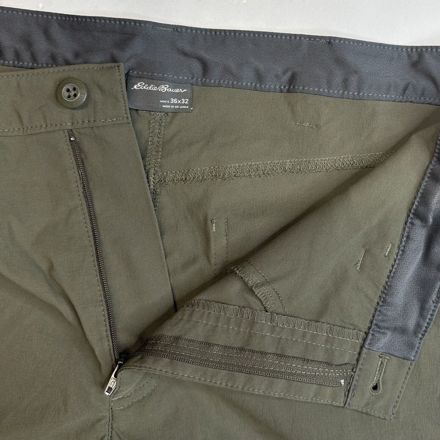 Eddie Bauer Convertible Tech Pants Mens 36 Green Nylon Hiking Zip Off Shorts