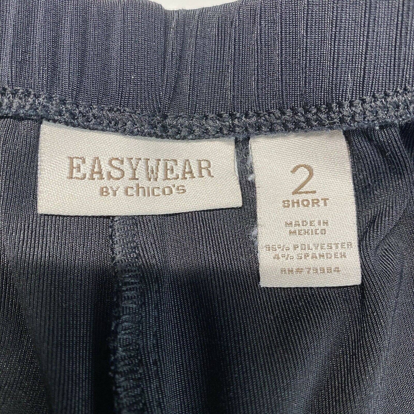 Chicos Easywear Slinky Knit Black Pants 2 Short (US12/Large) Stretch Pull On EUC