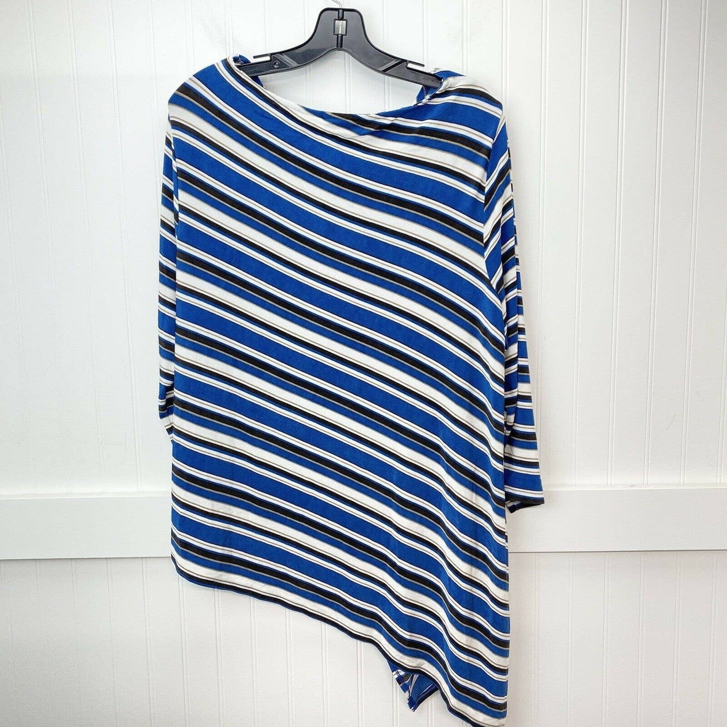 Chicos Travelers Slinky Knit Tunic Top Sz 3 (XL) Stripes Asymmetrical Long EUC