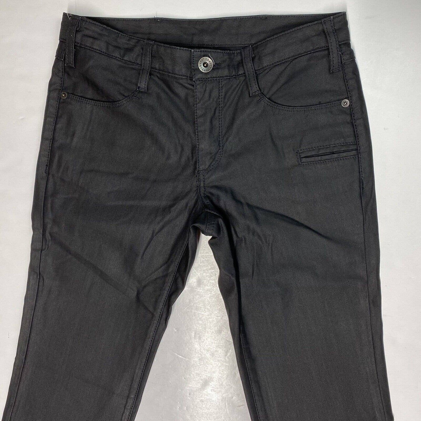 Theyskens Theory Coated Skinny Jeans Sz 27 Womens Lowrise Black Moto EUC