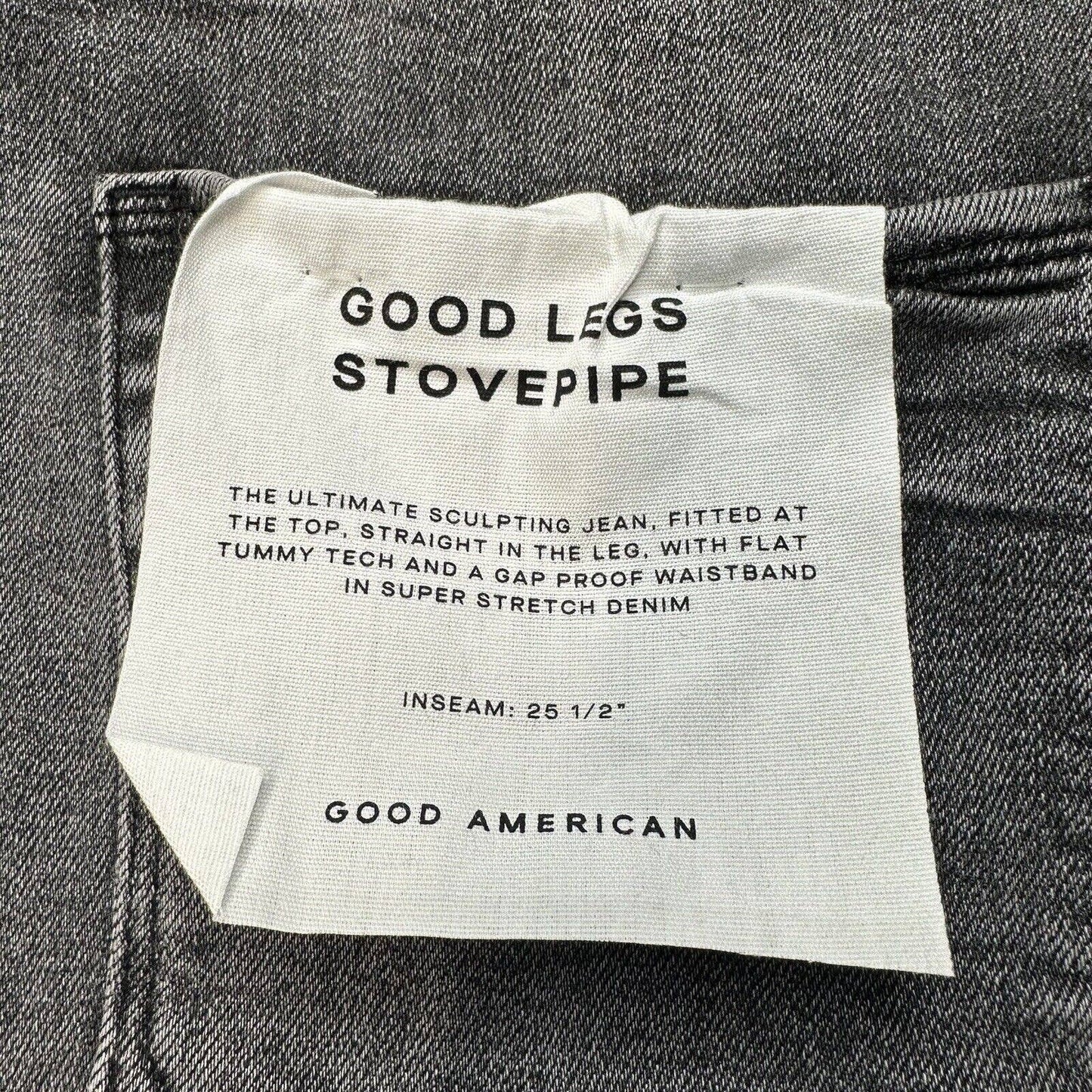 Good American Good Legs Stove Pipe Jeans 14/32 High Rise Gray Black Denim NEW