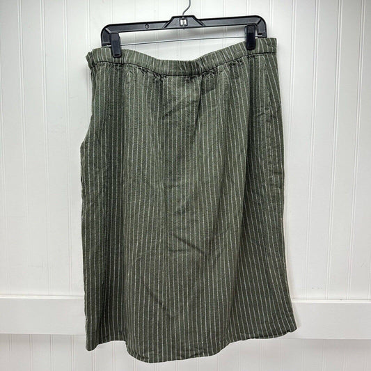 J Jill Ruffle Pencil Skirt Womens Large Petite Green Stripe Linen Blend Side Zip