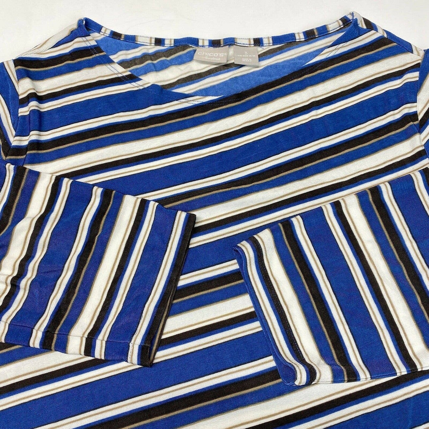 Chicos Travelers Slinky Knit Tunic Top Sz 3 (XL) Stripes Asymmetrical Long EUC