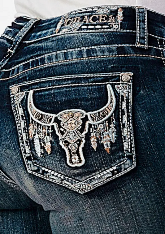 Grace In La Steer Head Modify Midrise Bootcut Jeans NEW