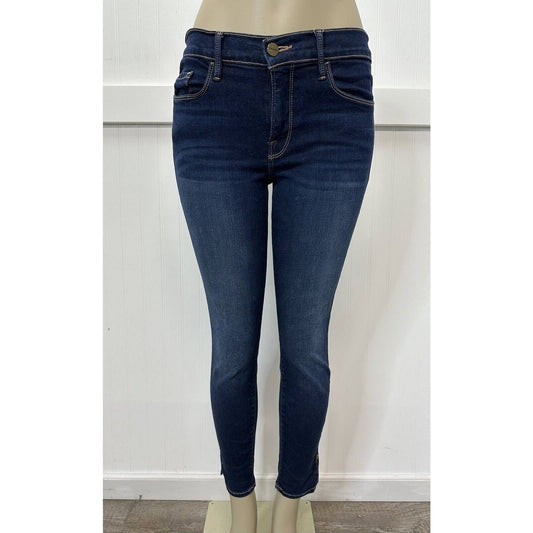 Frame Le Skinny De Jeanne Jeans 29 Midrise Stretch Denim Blue Split Hem *Hole
