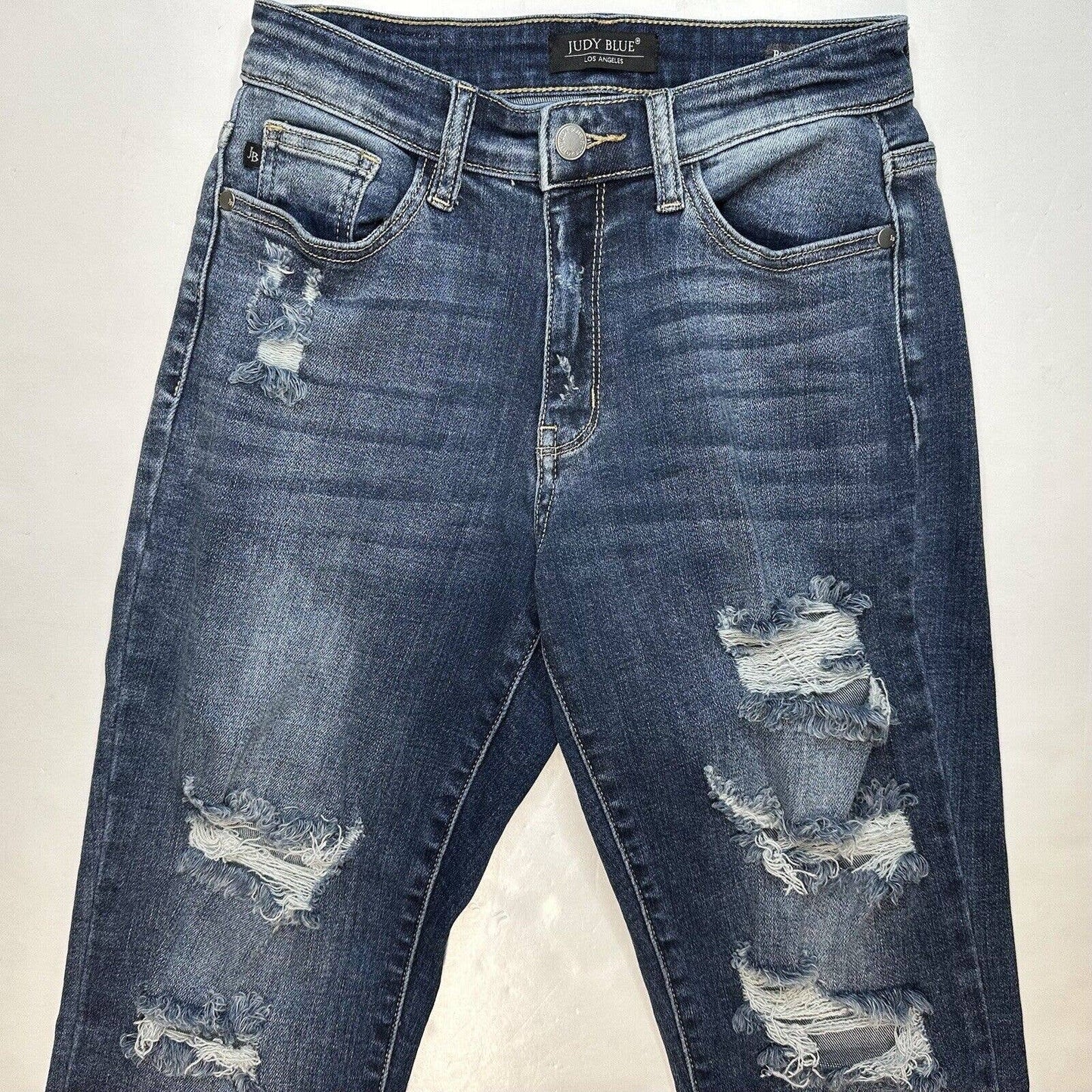 Judy Blue Boyfriend Fit Jeans 0/24 Stretch Denim Blue Jean Distressed Holes