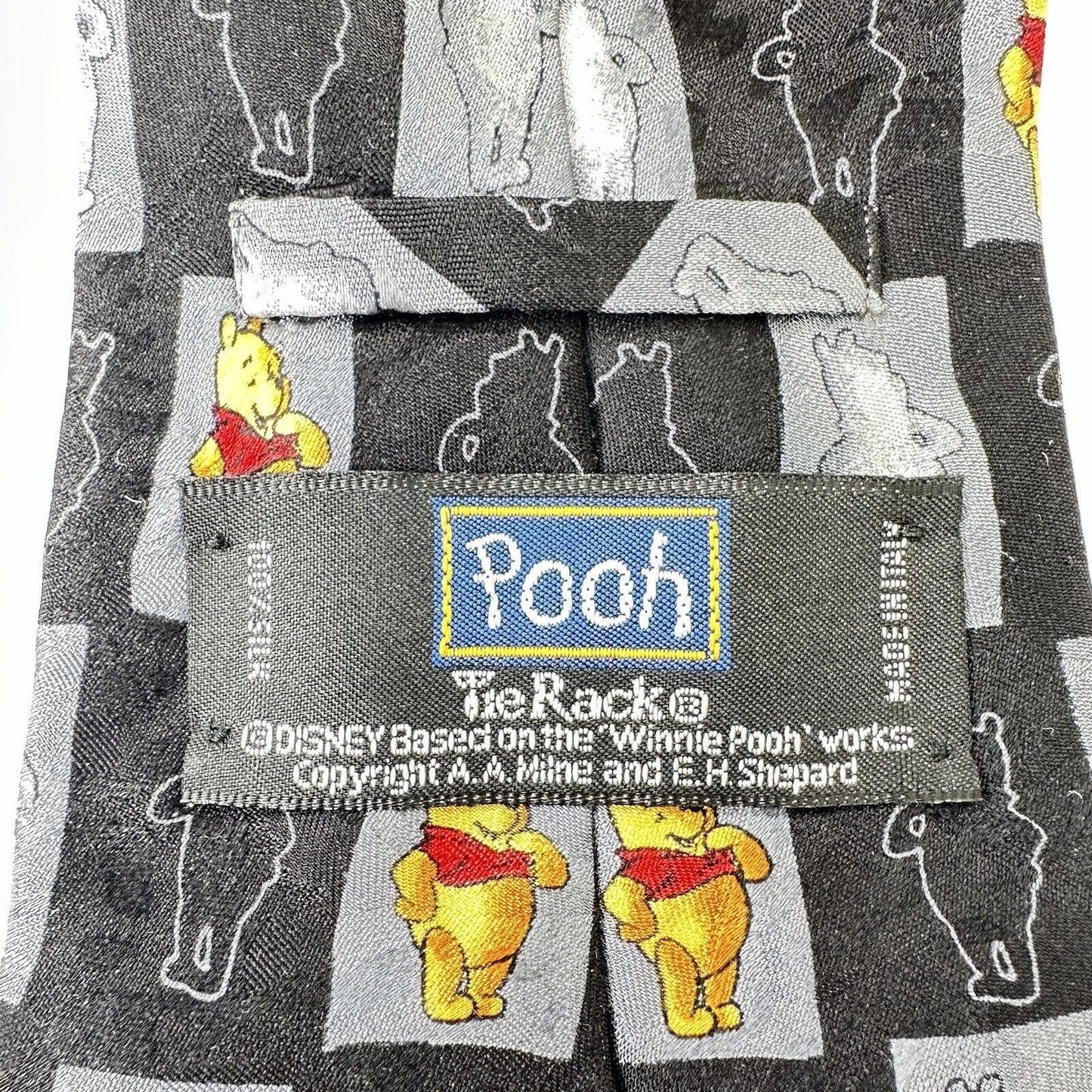 Men’s 100% Silk Winnie The Pooh Black Dress Tie Made In Italy