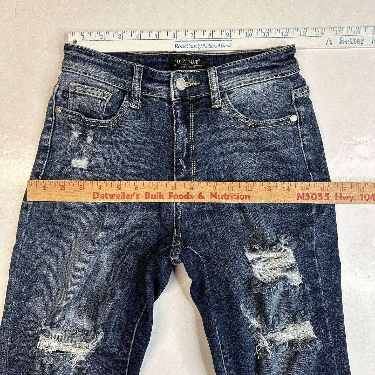 Judy Blue Boyfriend Fit Jeans 0/24 Stretch Denim Blue Jean Distressed Holes